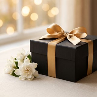 Scatola regalo nera con nastro oro